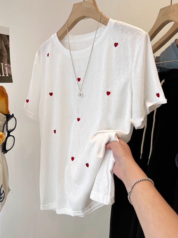 Embroidery Cotton Shirt - تي شيرت نسائي صيفي فضفاض خفيف