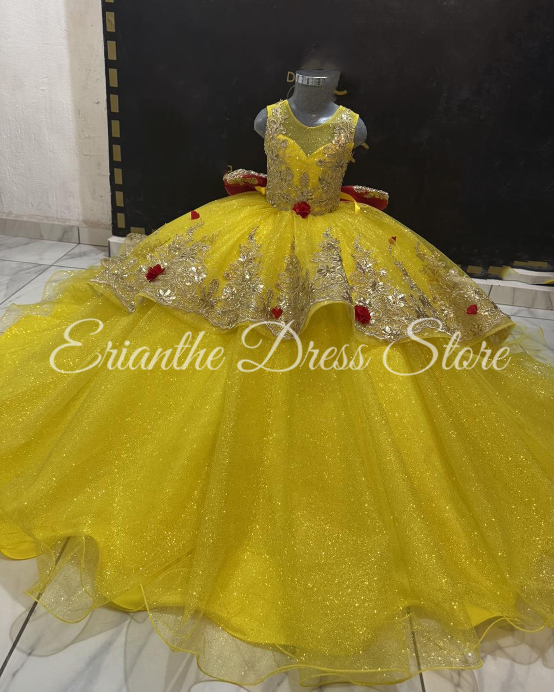 Embroidery Yellow Dress - فستان فتاة الزهور الصفراء لحفلات الزفاف