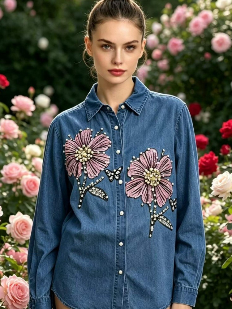 بلوزات نسائية من الدنيم مطرزة  - مراجعة Embroidery Cotton Shirt وسعره